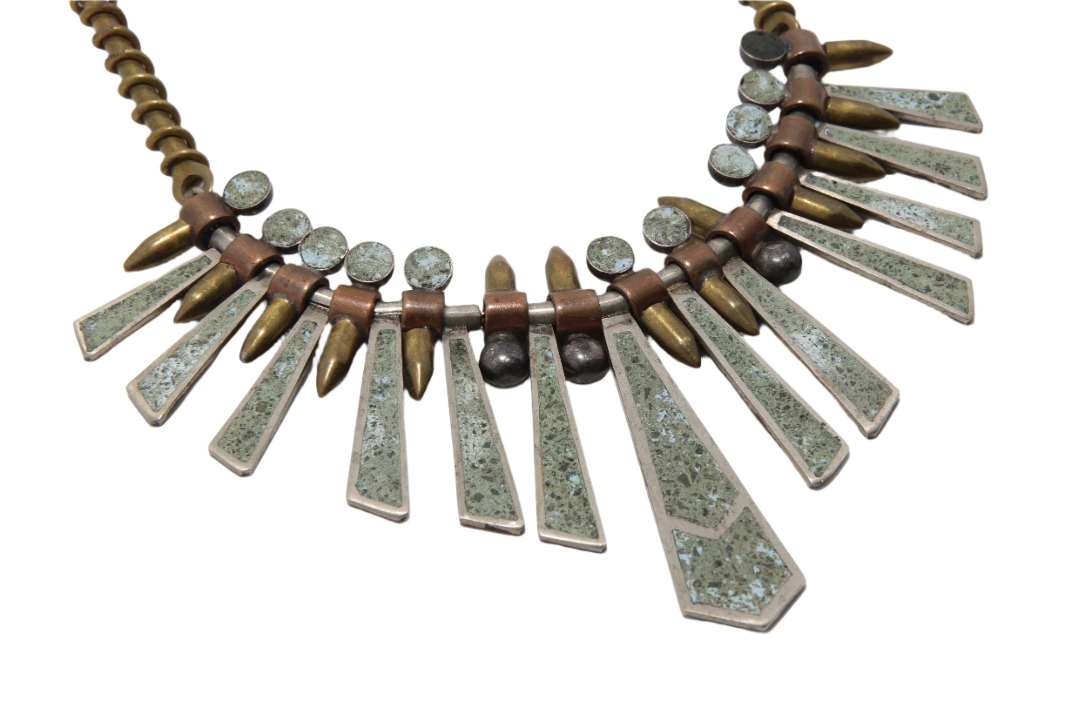 Brass and Turquoise Necklace with Modernist Design