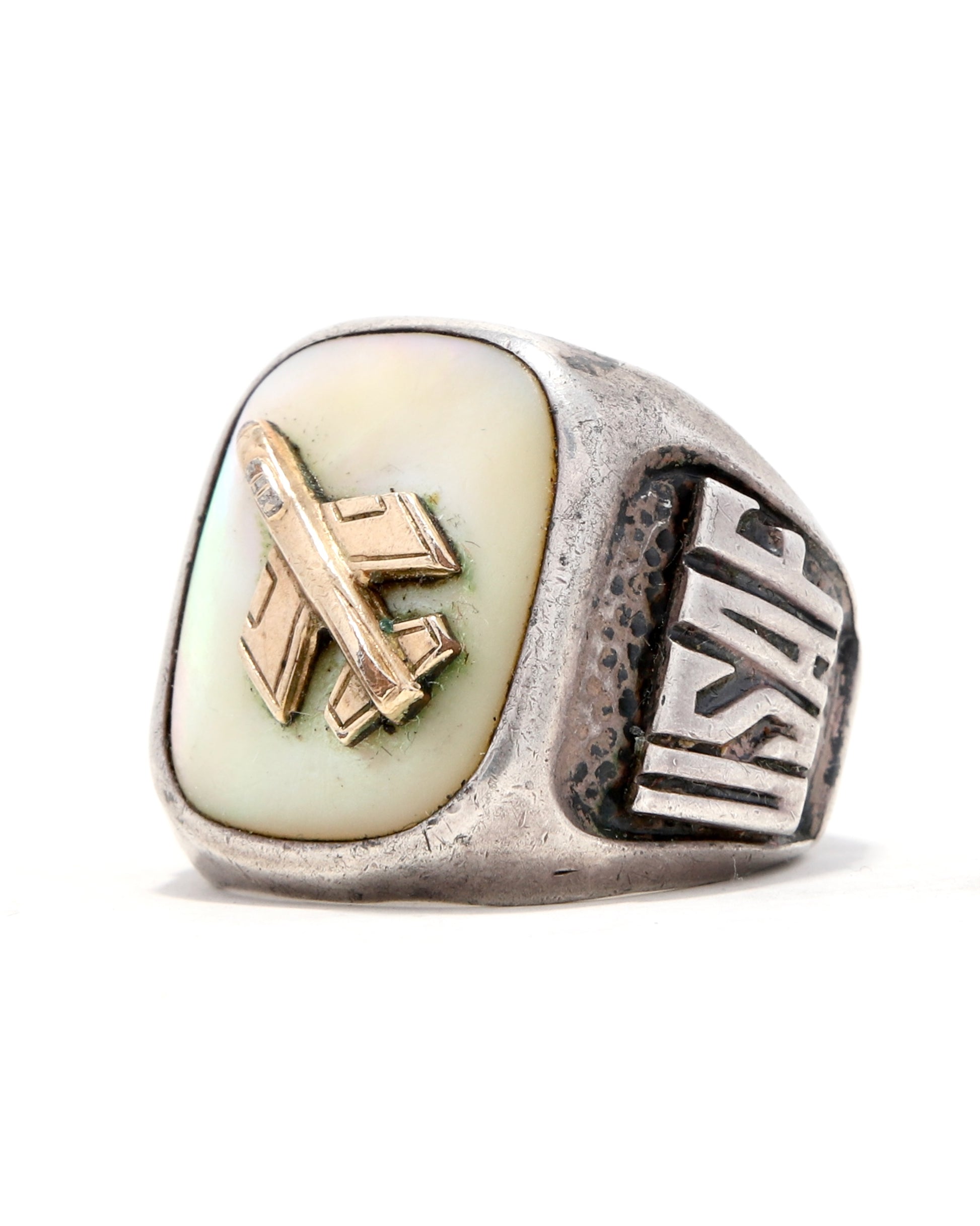 Vintage USAF Sterling Silver and Gold Mother of Pearl Ring sz 8