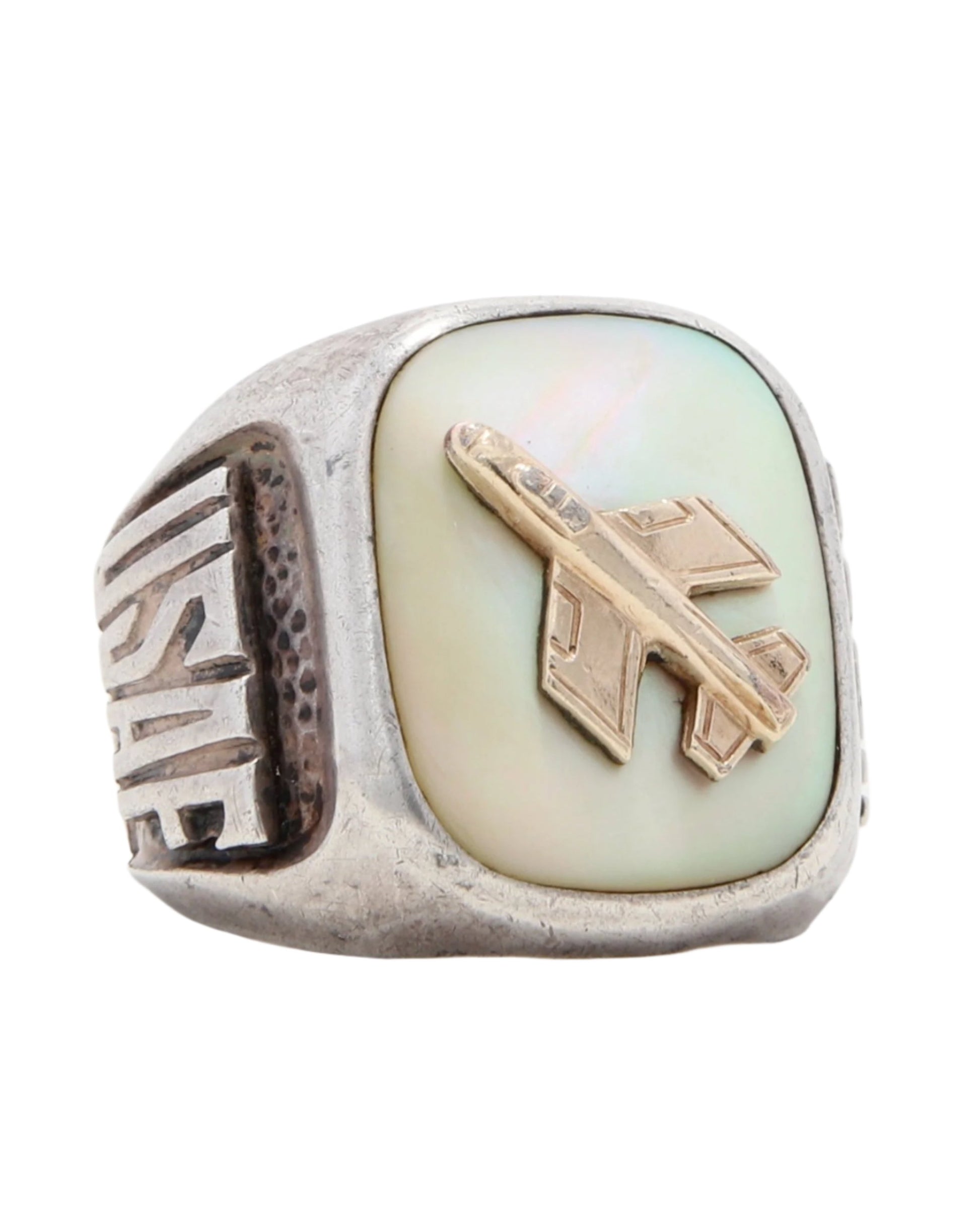 Vintage USAF Sterling Silver and Gold Mother of Pearl Ring sz 8