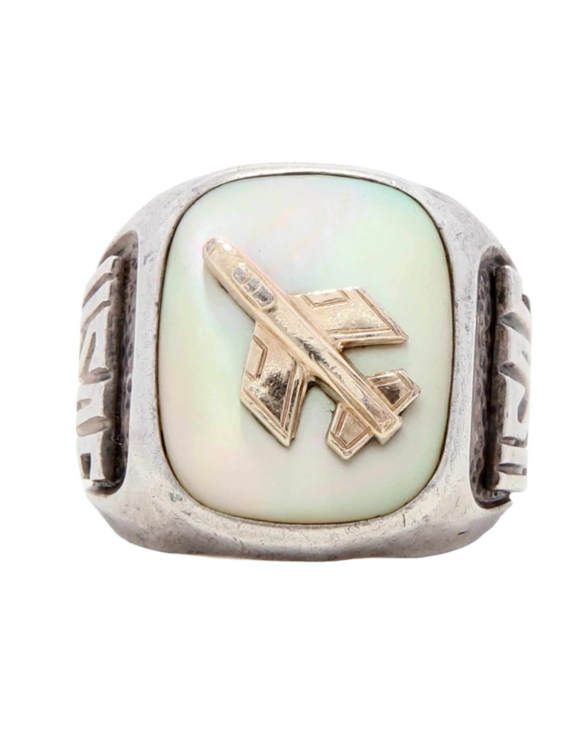 Vintage USAF Sterling Silver and Gold Mother of Pearl Ring sz 8
