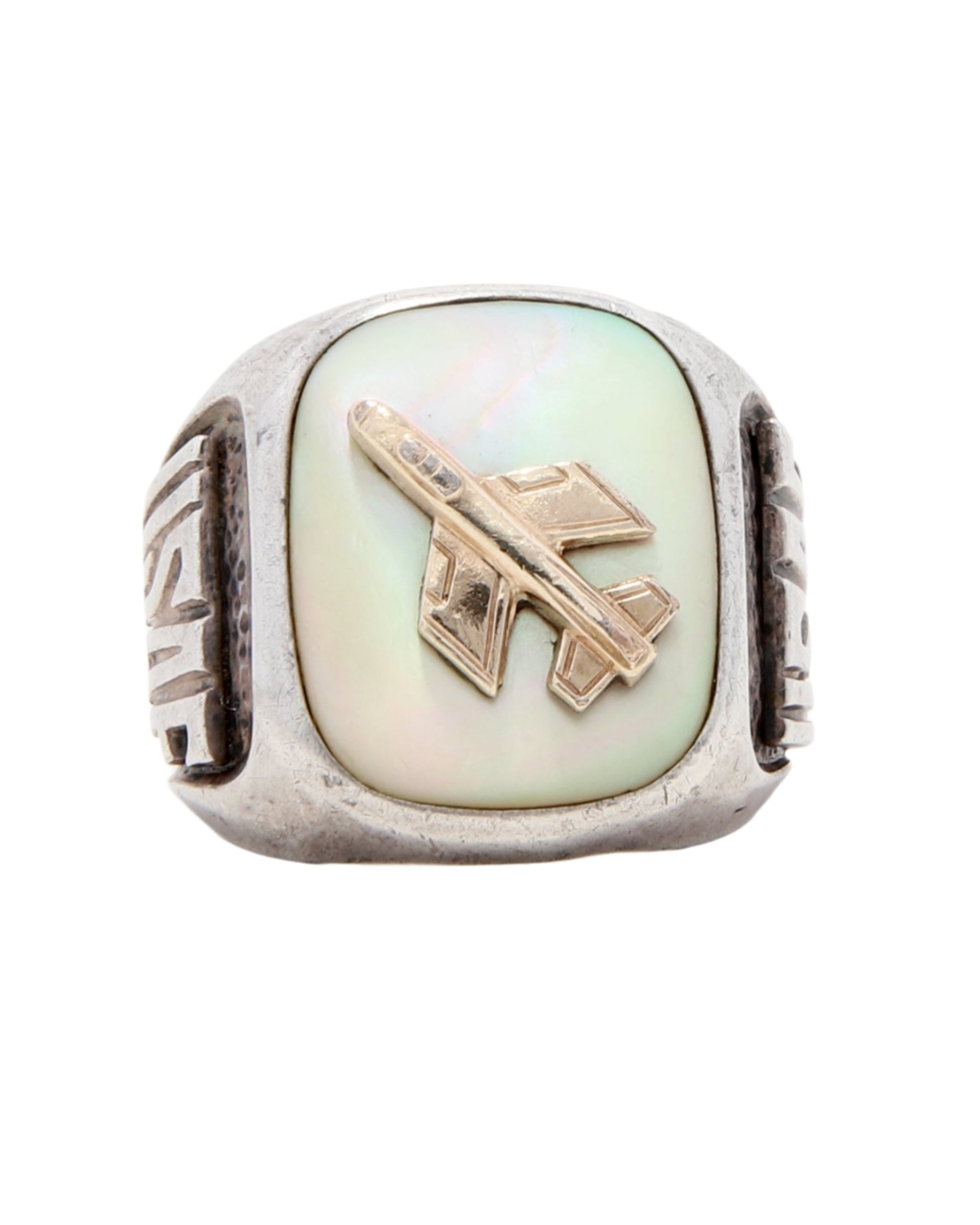 Vintage USAF Sterling Silver and Gold Mother of Pearl Ring sz 8