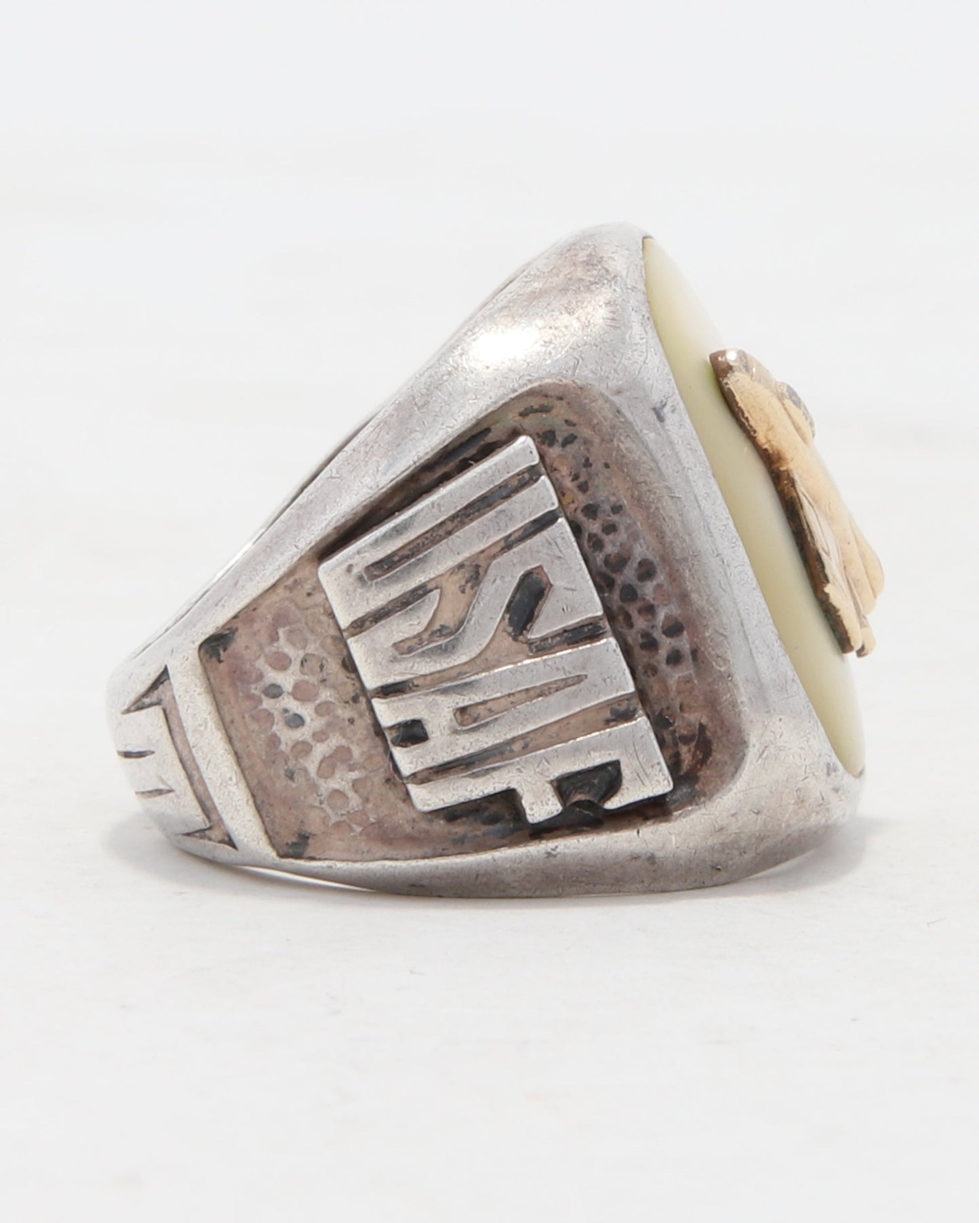 Vintage USAF Sterling Silver and Gold Mother of Pearl Ring sz 8