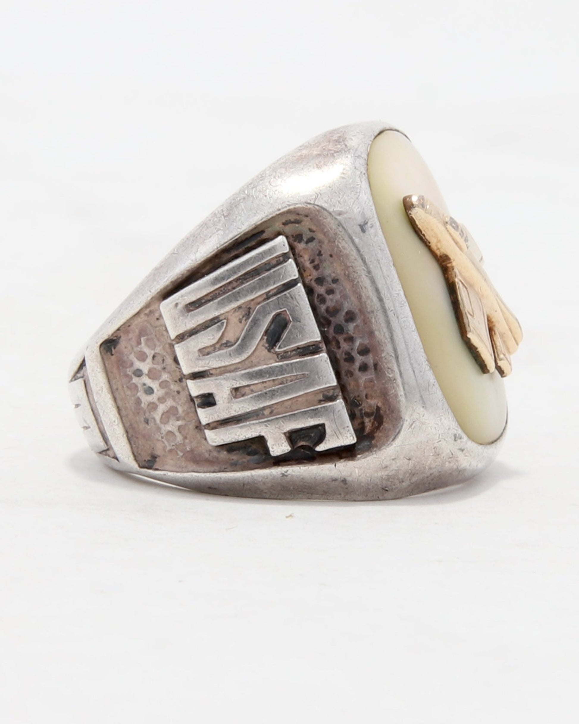Vintage USAF Sterling Silver and Gold Mother of Pearl Ring sz 8