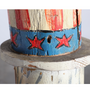 The upclose view of the hat on the Uncle Sam Barbershop Pole Art Sculpture, c. 1960s.