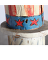 The upclose view of the hat on the Uncle Sam Barbershop Pole Art Sculpture, c. 1960s.
