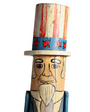 The upclose view of the head of the Uncle Sam Barbershop Pole Art Sculpture, c. 1960s.