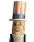 The upclose view of the head of the Uncle Sam Barbershop Pole Art Sculpture, c. 1960s.