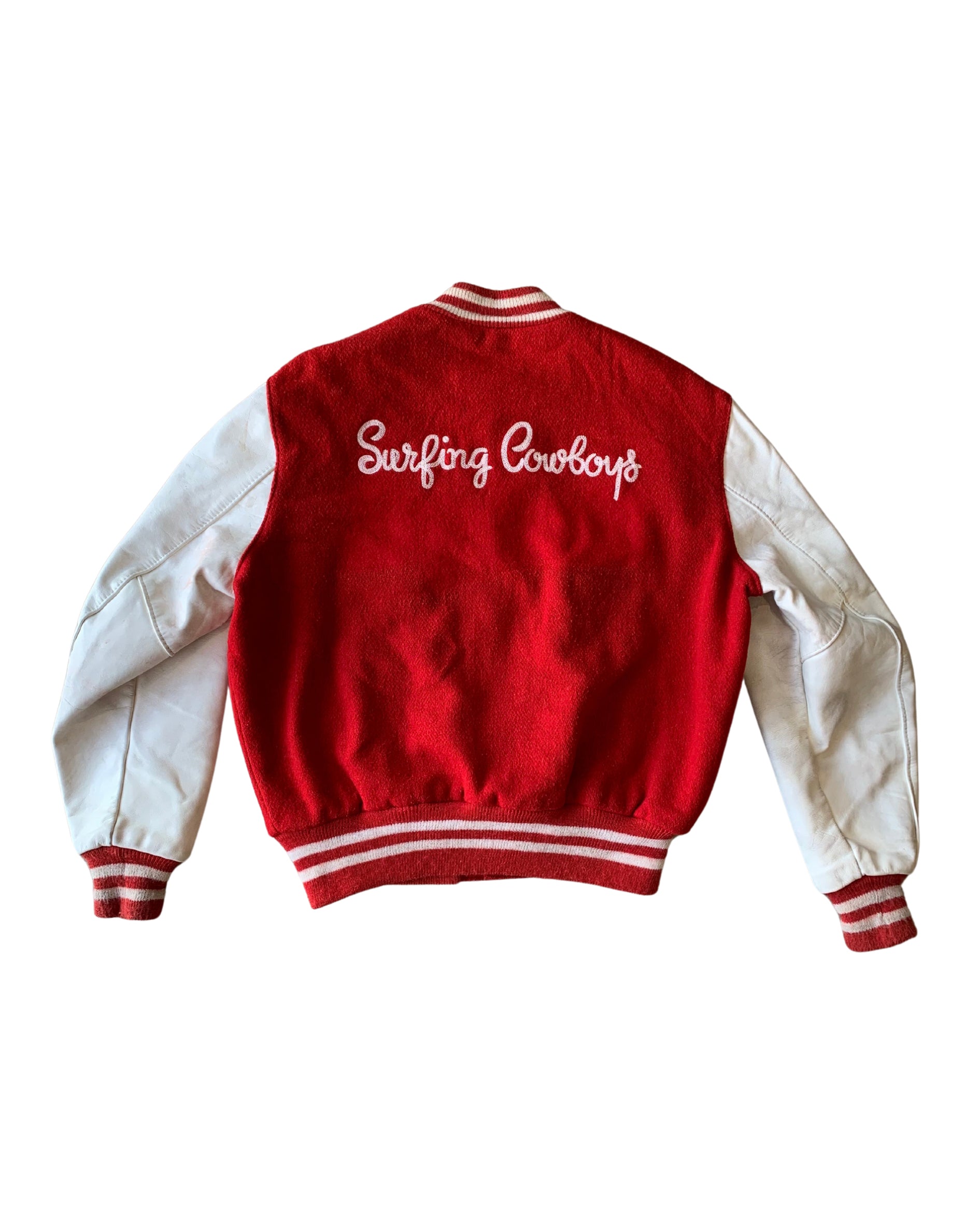 Upcycled Surfing Cowboys Lee Letterman Jacket M Red w Cream