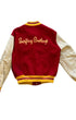 Upcycled Surfing Cowboys Manea Letterman Jacket M Red w Cream & Gold.