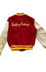 Upcycled Surfing Cowboys Manea Letterman Jacket M Red w Cream & Gold.