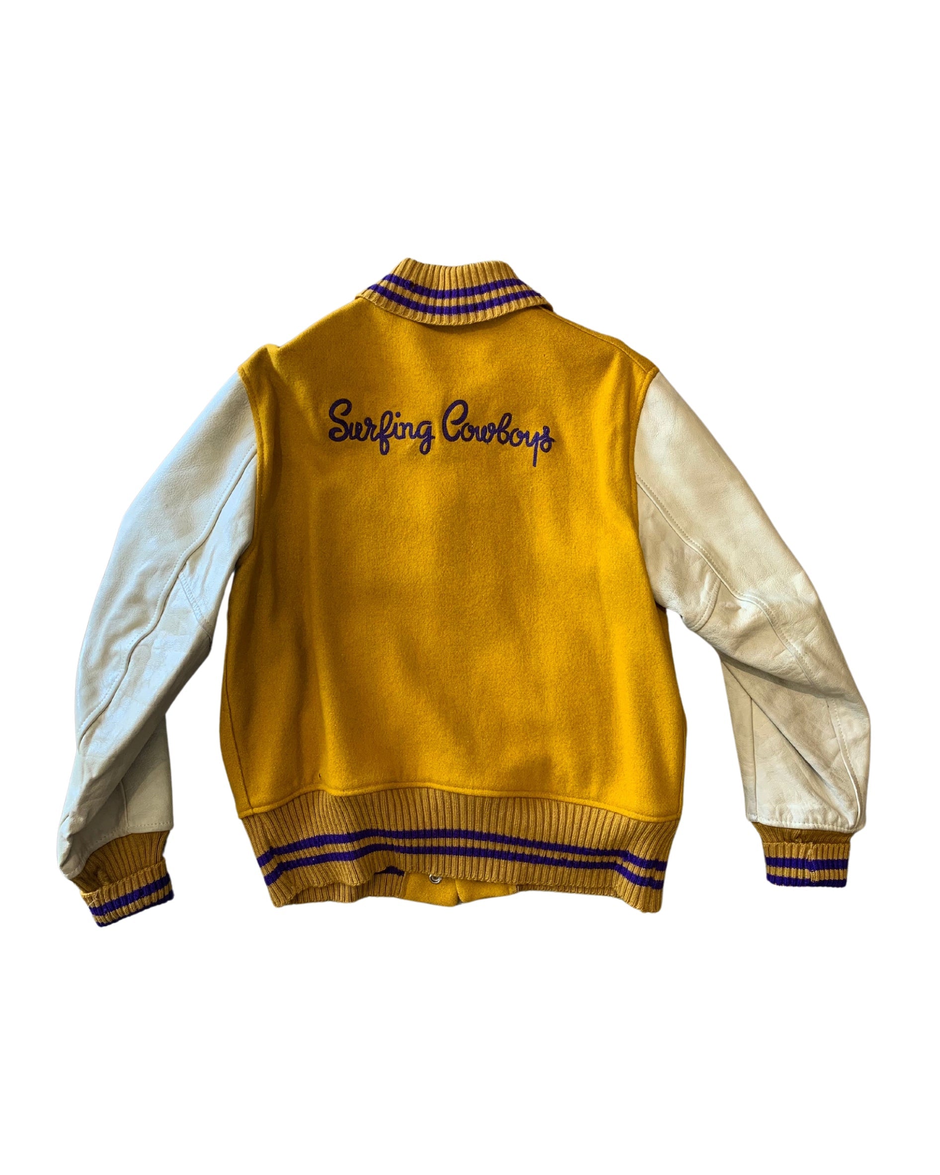 Upcycled Surfing Cowboys Toni Letterman Jacket M Mustard w Cream