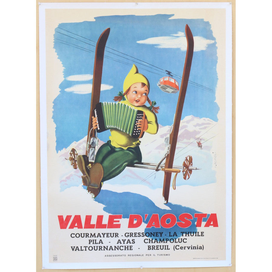 Valle D'Aosta Original Lithograph Travel Poster c. 1954