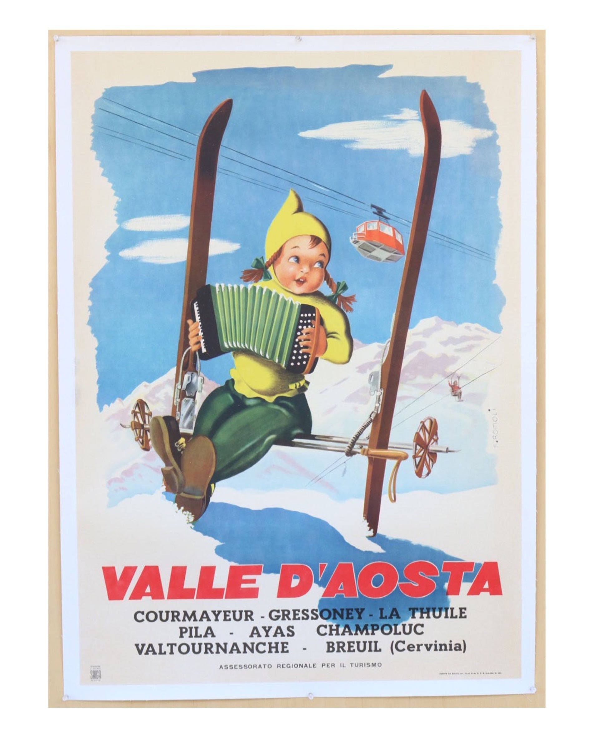 Valle D'Aosta Original Lithograph Travel Poster c. 1954 Full View