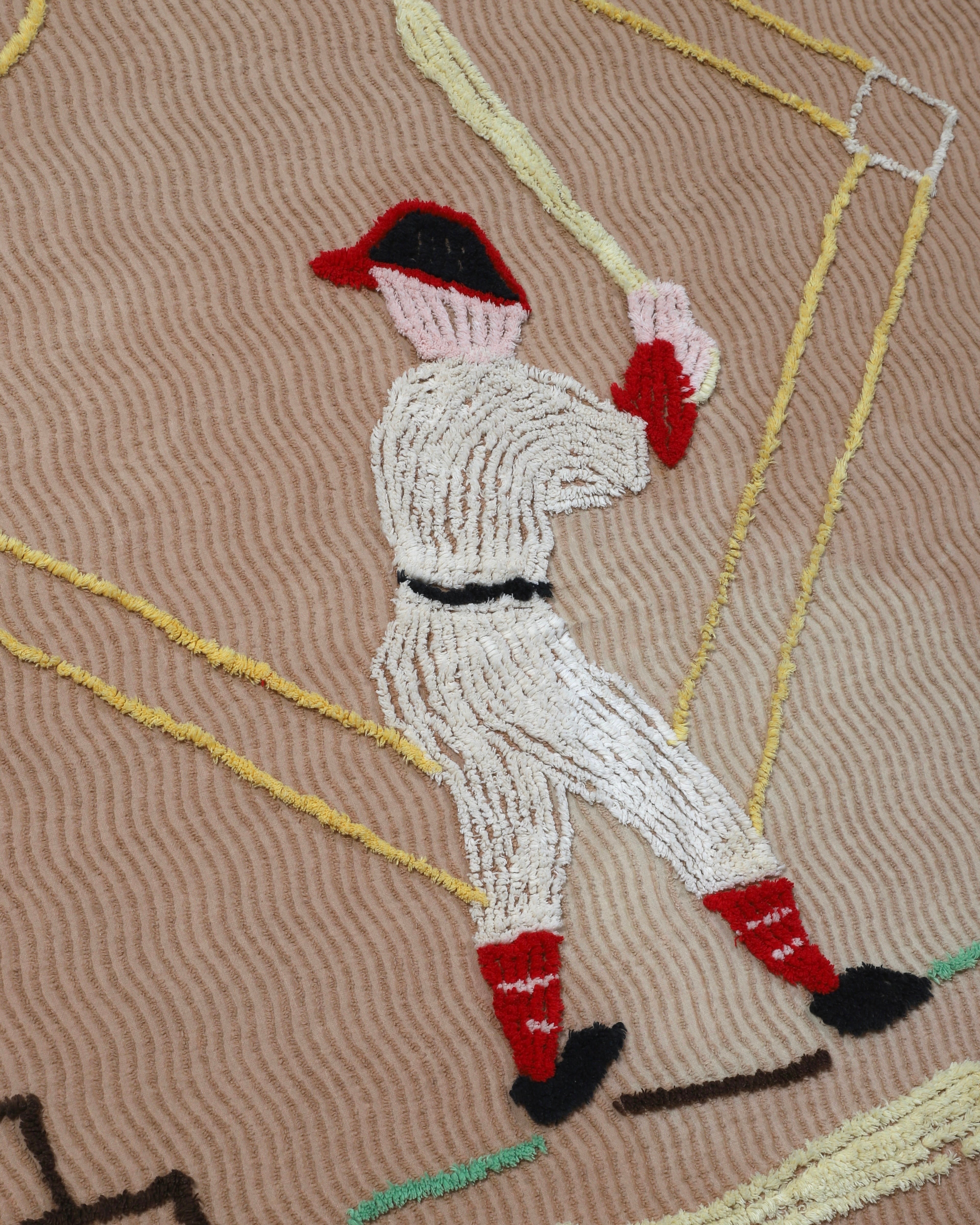 Vintage 1950s Baseball Motif Chenille Bedspread Player Side View