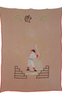  Full view of 1950s chenille bedspread showing batter, base diamond, and glove.