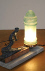 Vintage Art Deco Ski Table Lamp Back Side Angle Light On