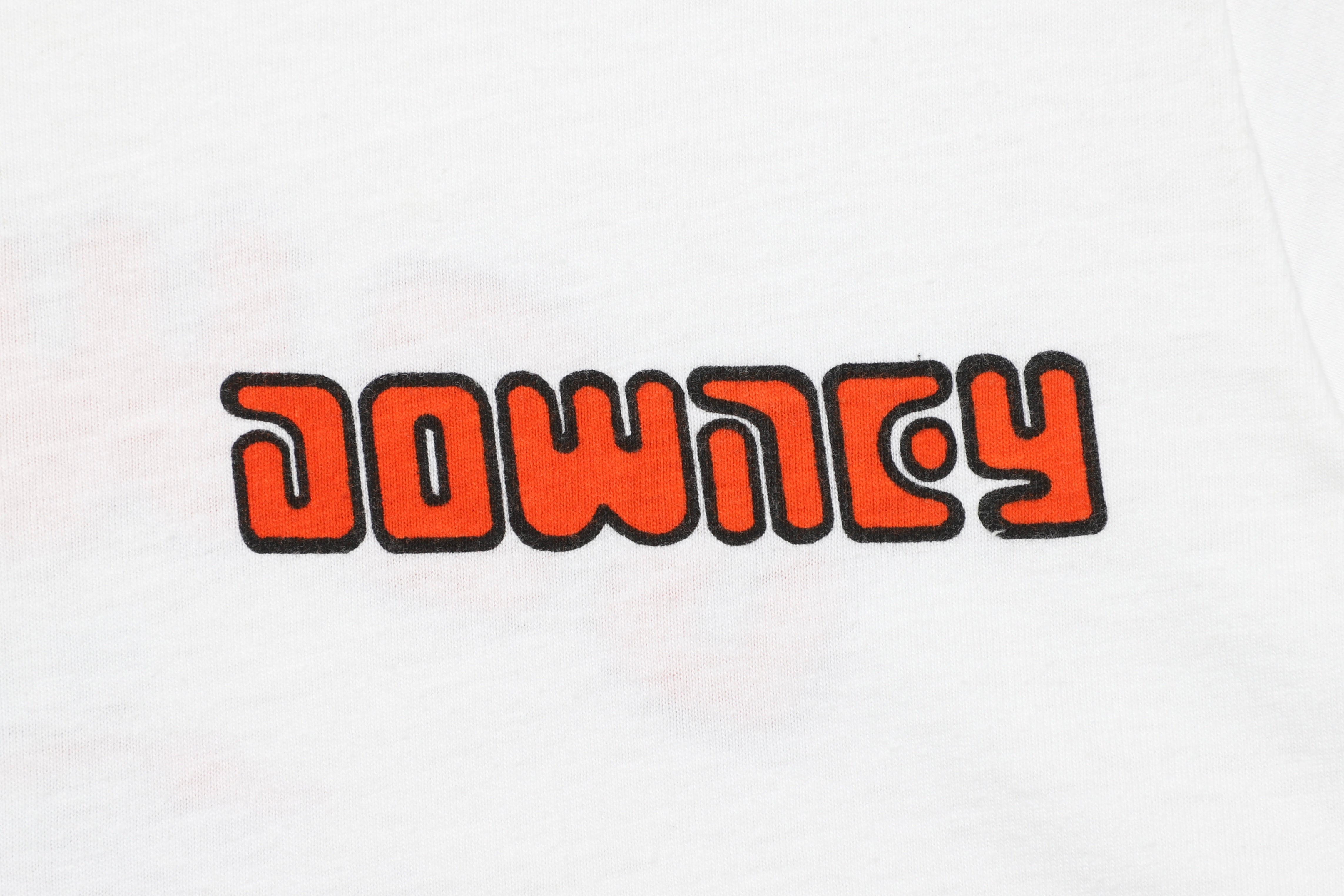 Vintage Downey Off Road Equipment T Shirt 1982 White Close Up Front