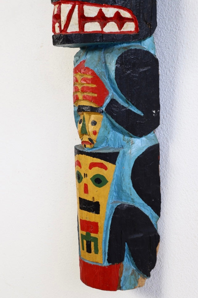 Vintage Hand-Carved Totem Pole with Removable Wings Bottom Side View