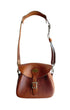 Front view of 1960s Gokey leather cartridge shoulder bag.
