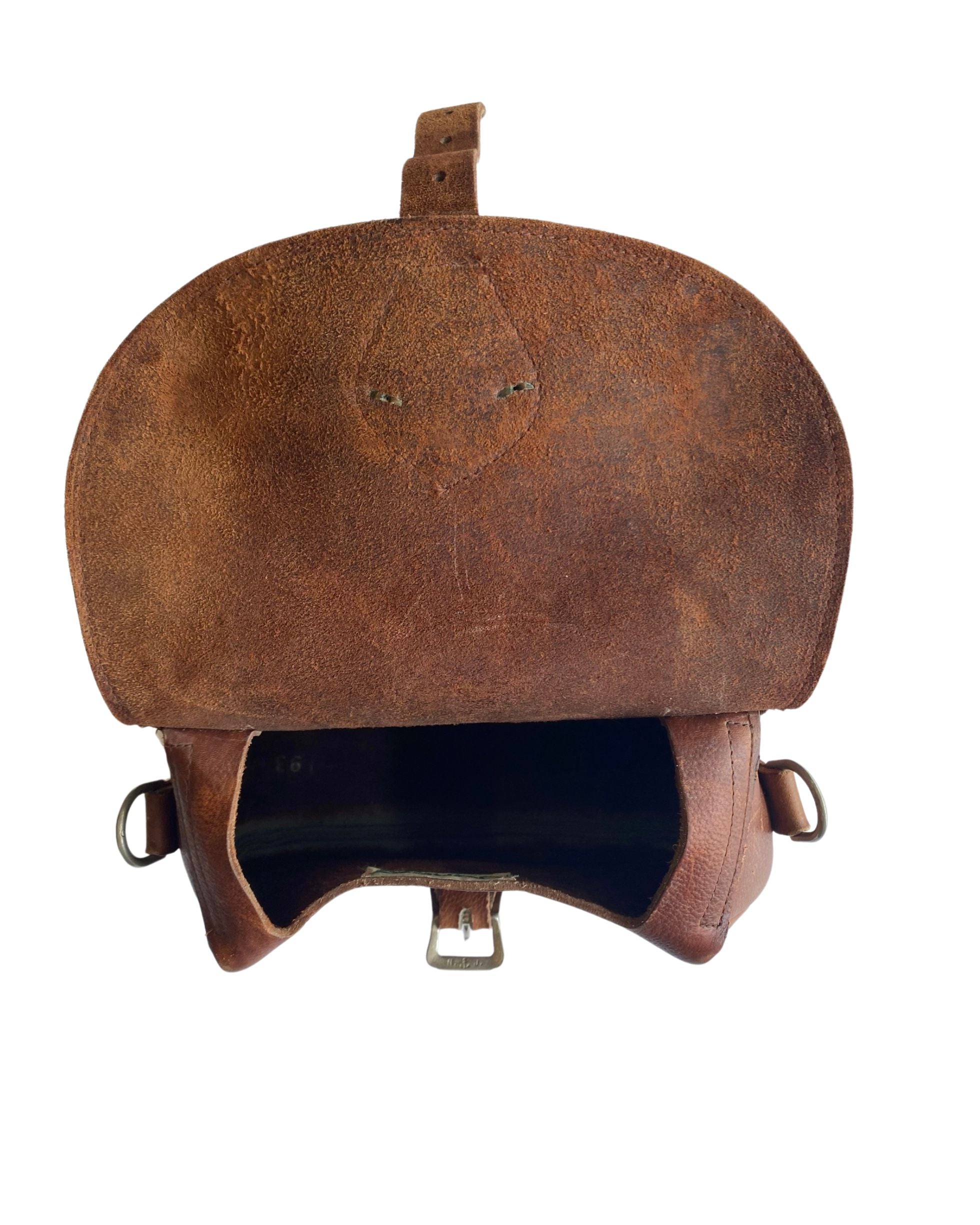 Interior suede flap and buckle detail.