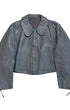 Front view of vintage 1960s grey German U-Boat-style leather jacket with oversized collar.
