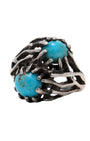 Vintage Brutalist Sterling Silver Ring with Turquoise Stones 2