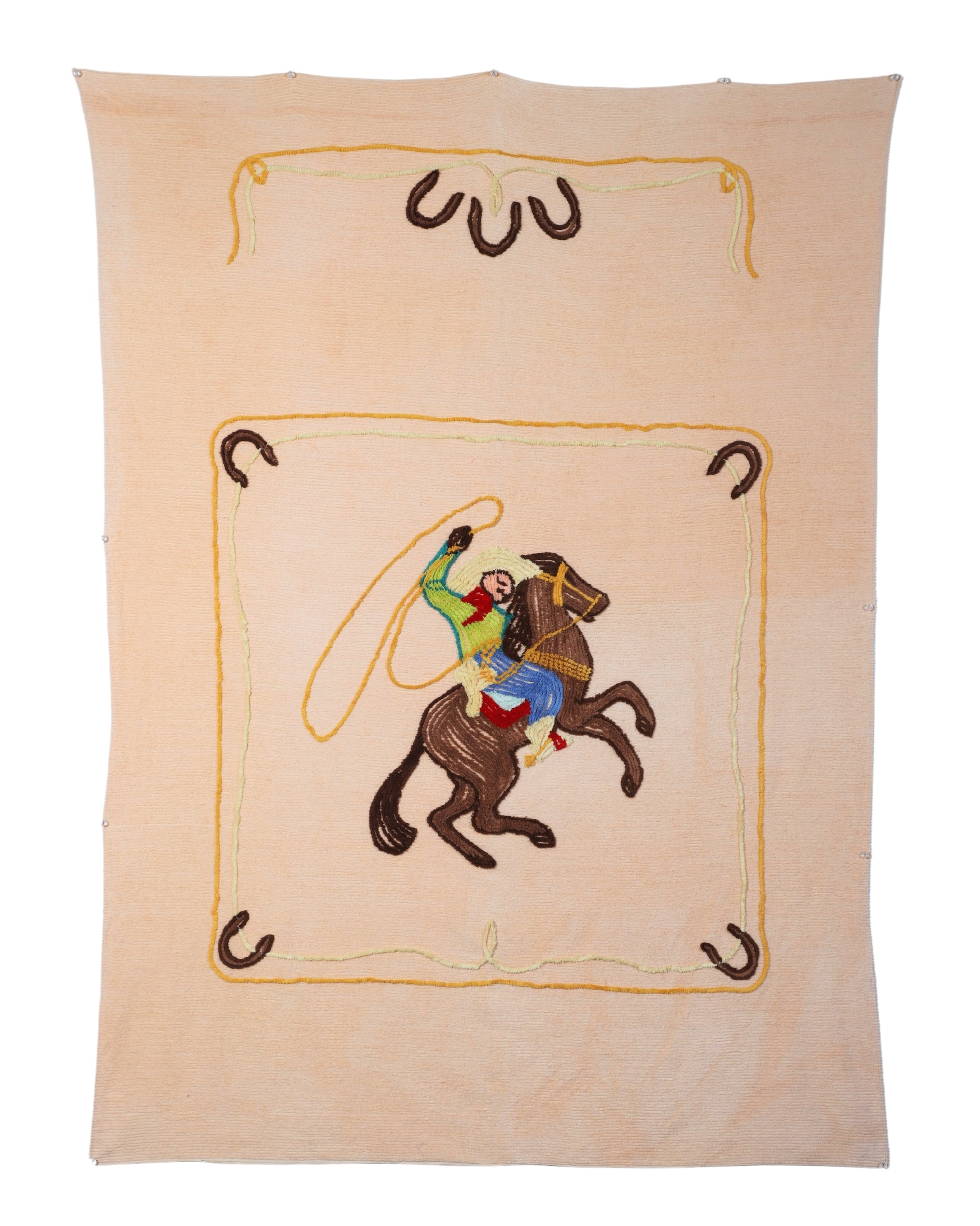 Vintage Chenille Bedspread – Cowboy and Horseshoes Design