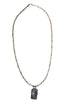 Vintage Fred Harvey Thunderbird tab pendant with turquoise on newly strung ceramic bead necklace.