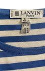 Vintage Lanvin Paris nautical striped shirt 1980s. Egyptian cotton. Blue and white stripes with bold V design. Made in Italy. Label.