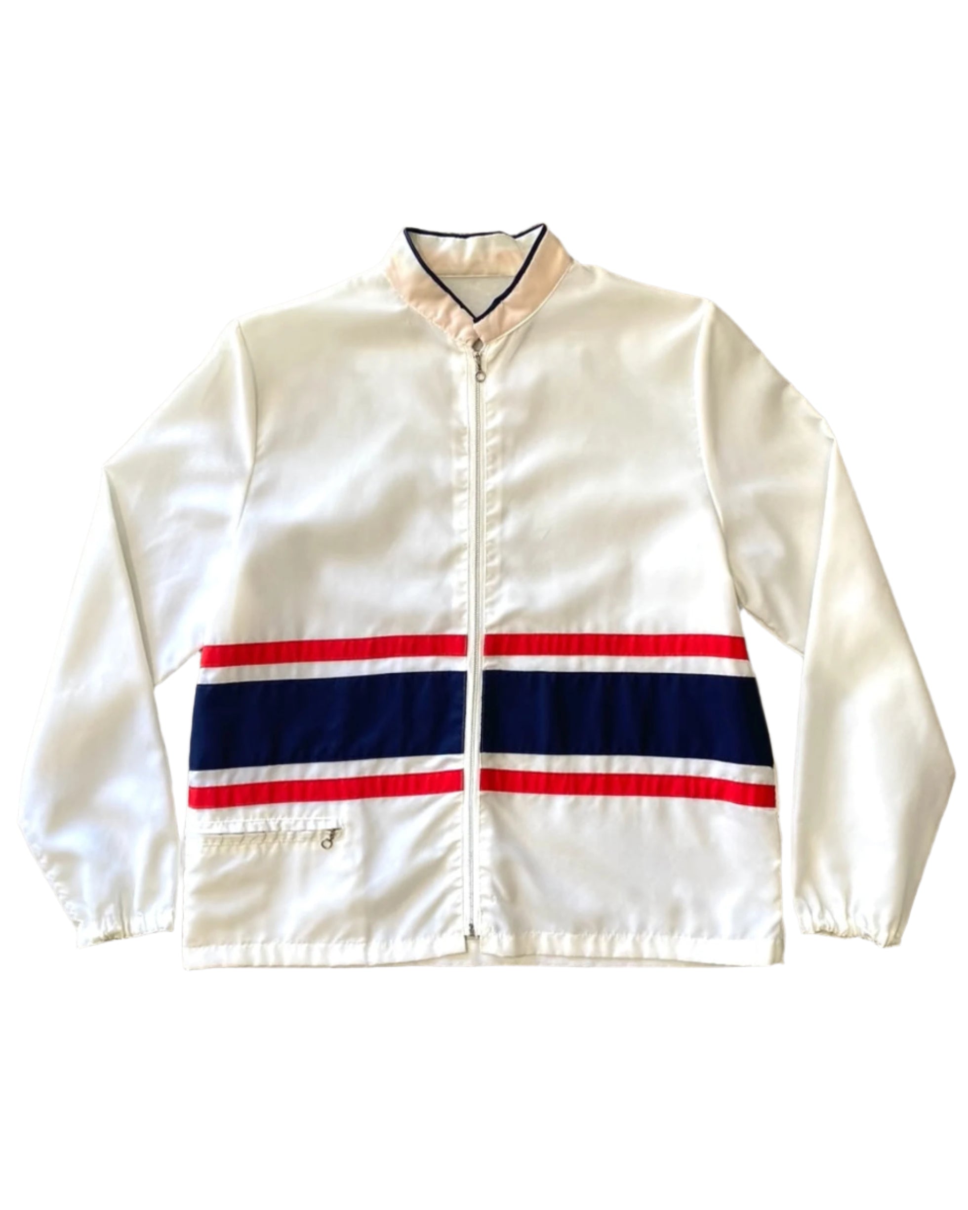Red White Blue 1970s XL Nylon Zipper Jacket Front
