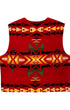 Back view of vintage Pendleton wool vest with bold red yellow black and green geometric design.
