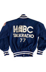Back of vintage Yankees jacket with large WABC Talkradio 77 lettering.