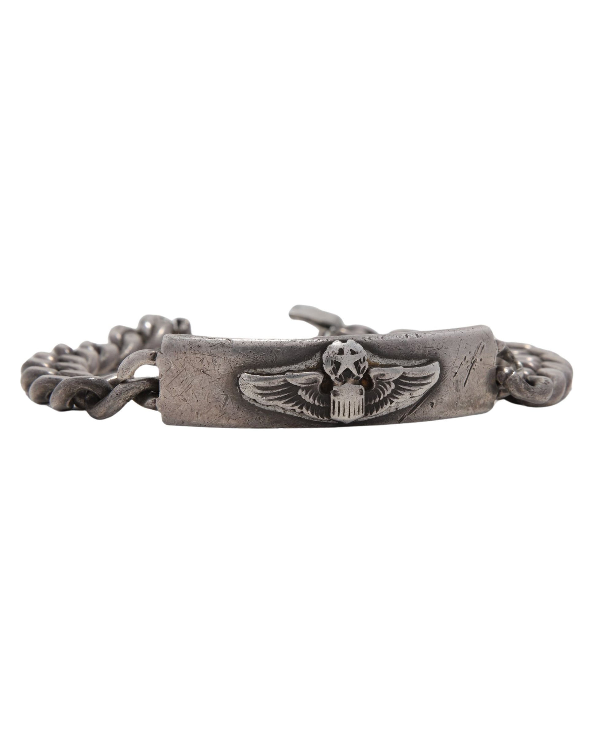 WWll Era Sterling Silver ID Bracelet with U.S. Army Air Corps/Air Force Pilot Wings.