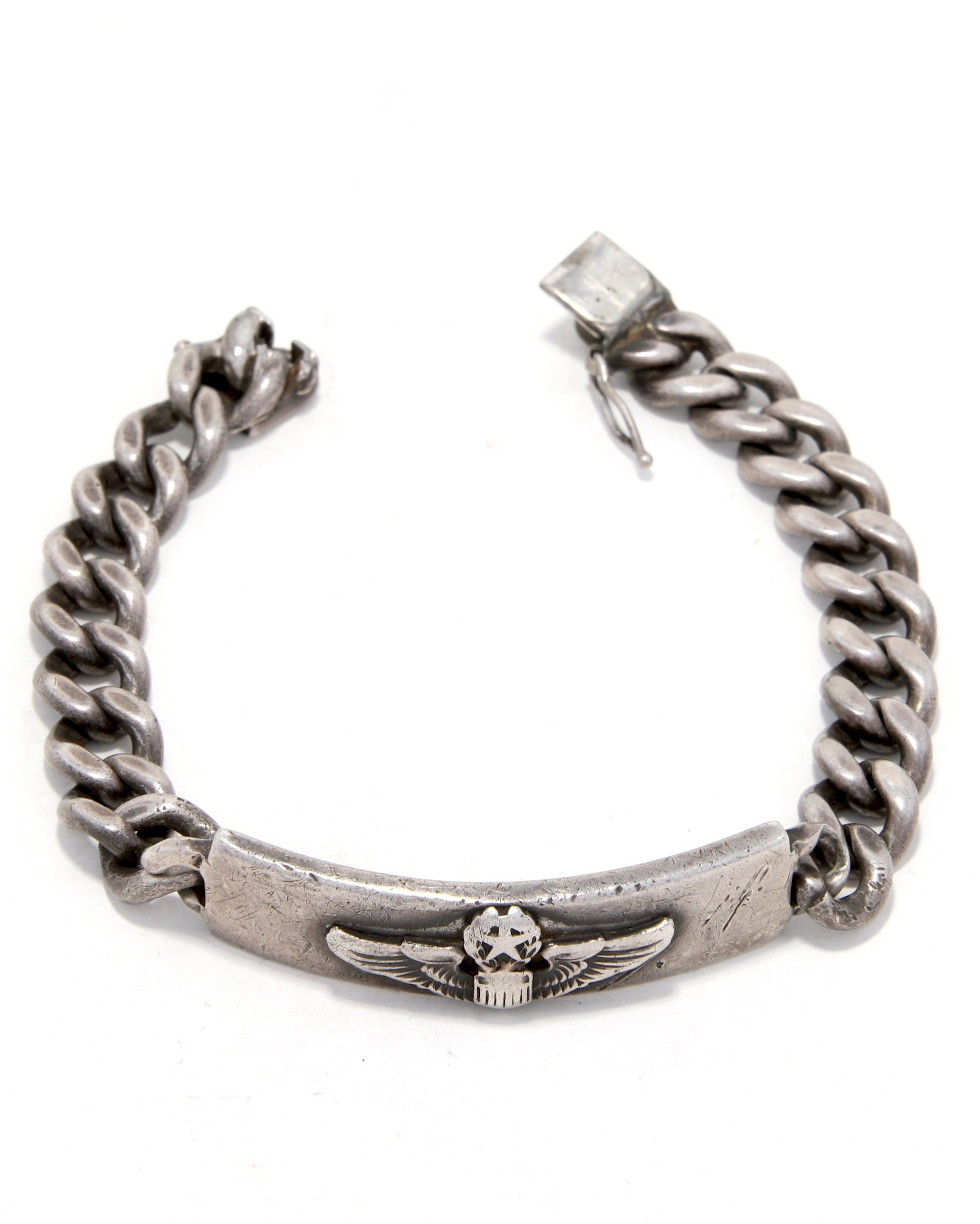 WWll Era Sterling Silver ID Bracelet with U.S. Army Air Corps/Air Force Pilot Wings