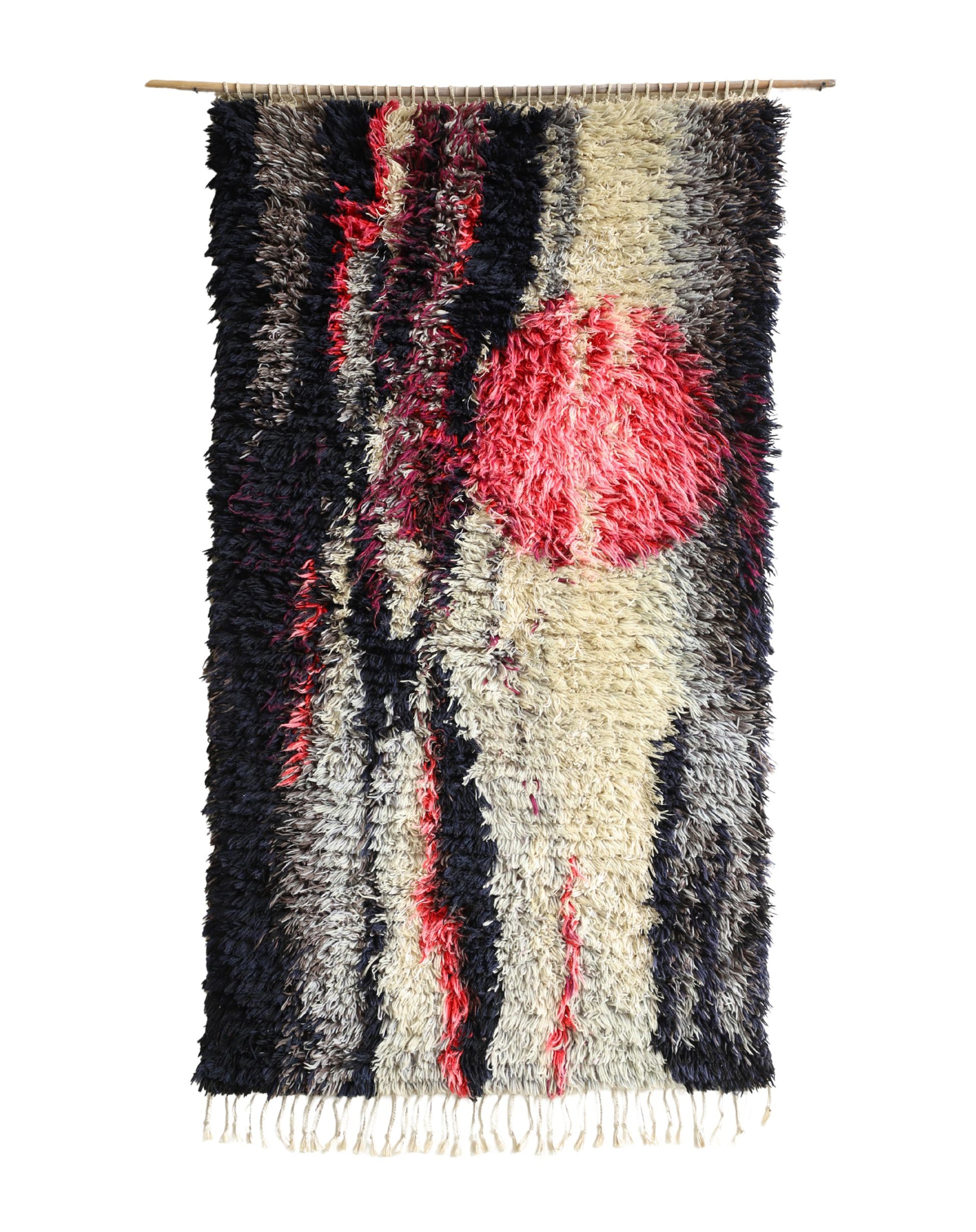 Mid-Century Wool Rya Wall Hanging Rug – 68" x 40"