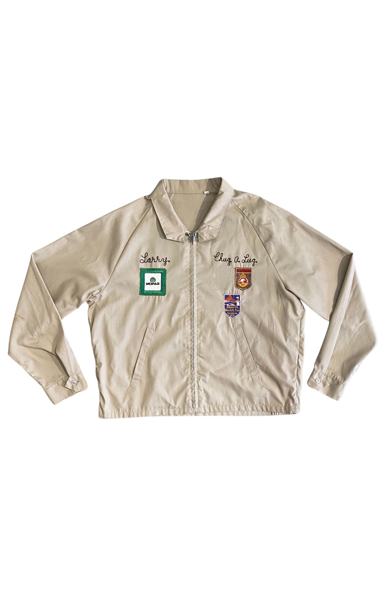 Flat lay showing full vintage West Coast Vans jacket with cropped mechanic fit.