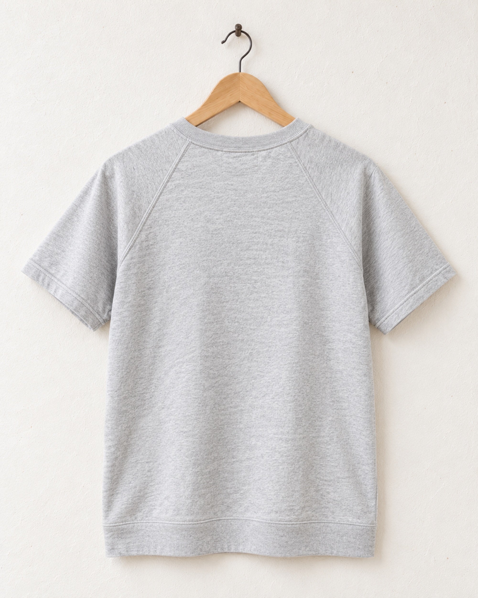 Back of Surfing Cowboys Westside heavyweight heather grey sweatshirt with short raglan sleeves and wide ribbed waistband.
