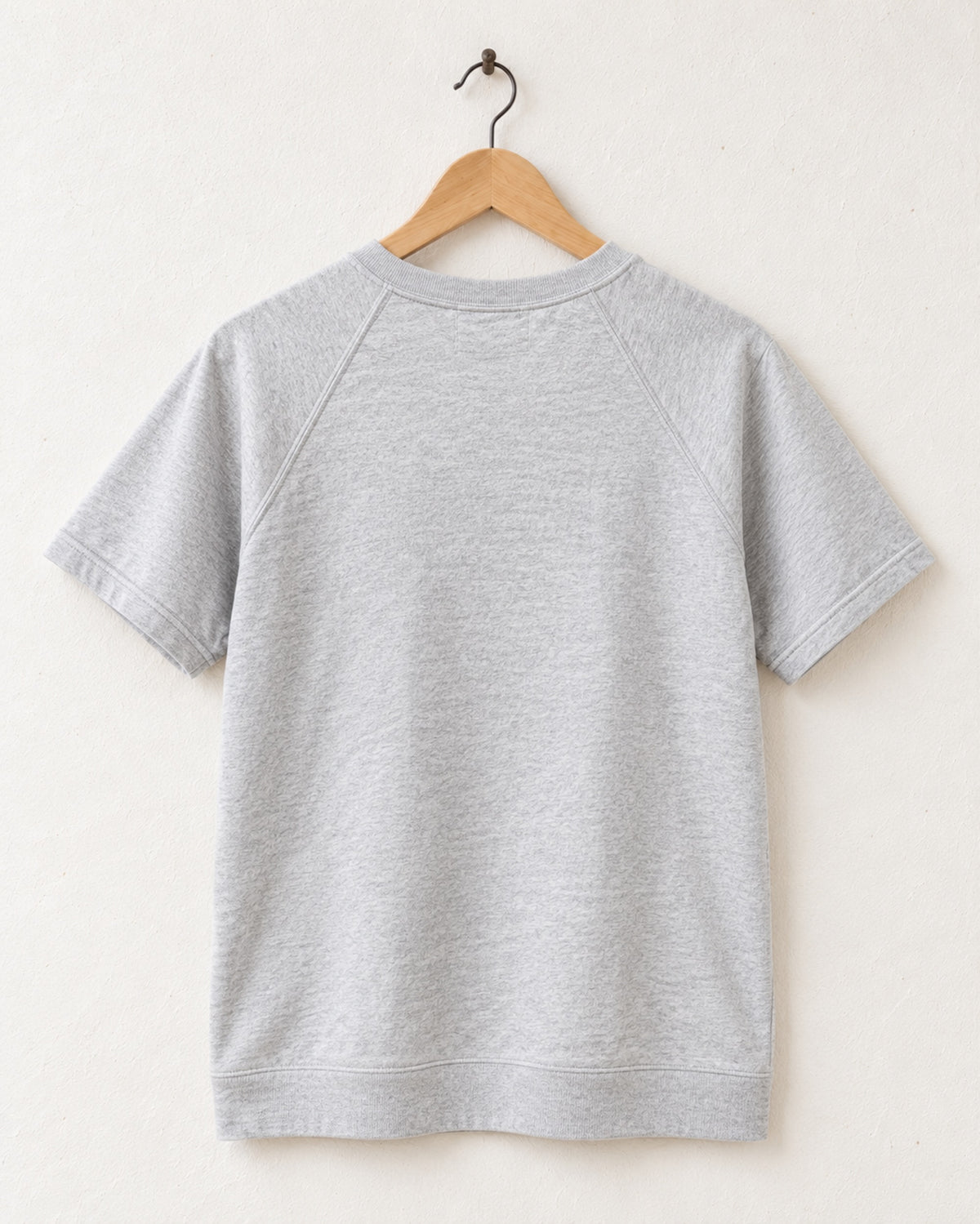Back of Surfing Cowboys Westside heavyweight heather grey sweatshirt with short raglan sleeves and wide ribbed waistband.