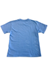 Back of a washed blue toddler T-shirt with no visible graphic.