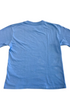 Back of a washed blue youth T-shirt with no visible graphic.