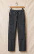 Surfing Cowboys® Surf + Track loopback cotton patch pants in mocha, front view, with drawstring waist, stitched patch pockets, and reinforced knees.