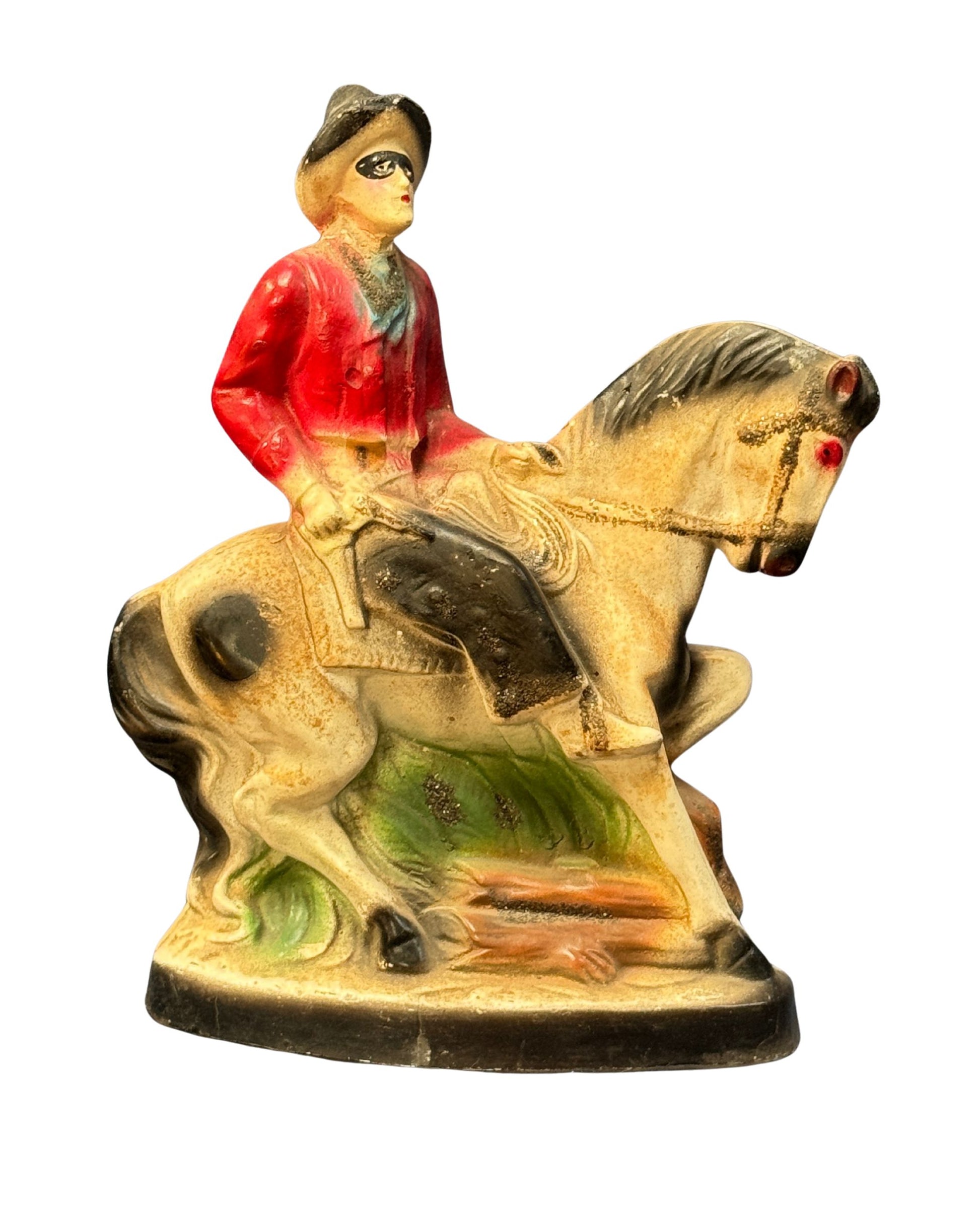 Vintage chalkware masked cowboy carnival prize, 1940s.
