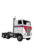Handcrafted 1970s semi-truck model with wood body, metal parts, and rubber tires.