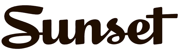 The word 'Sunset' written in a stylized font on a white background