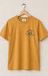 Front of Surfing Cowboys Hillbilly Hot Rod classic T-shirt in Gold Rush with small front chest graphic and large wagon hot rod back print.
