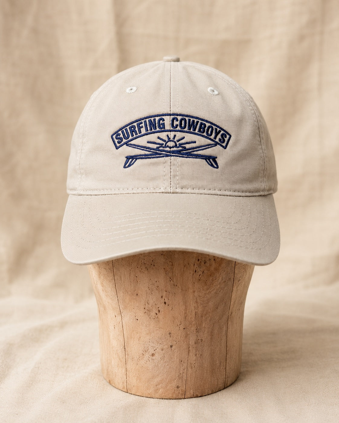 Surfing Cowboys Rising Sun Cap – Tan with Navy Embroidery