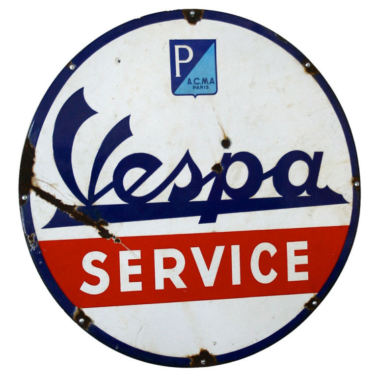 Vespa Service Enamel Sign A.C.M.A. Paris 1950s