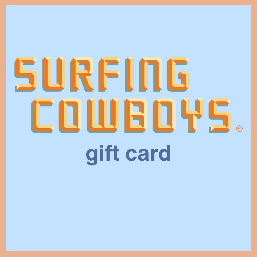 Surfing Cowboys gift card and certificate display.